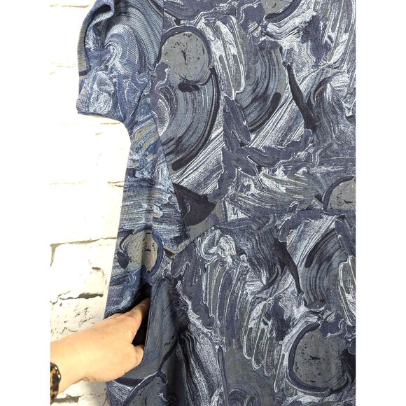 LANDS DOWNUNDER Italian Linen Dress Paint Swirl Print Pockets Artsy Boho Small - Picture 2 of 5